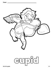 Free printable cupid Valentine's Day coloring page for preschool, pre-k, and kindergarten, PDF