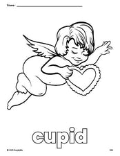 Free printable cupid Valentine's Day coloring page for preschool, pre-k, and kindergarten, PDF