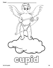 Free printable cupid Valentine's Day coloring page for preschool, pre-k, and kindergarten, PDF