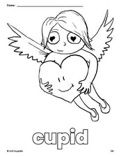 Free printable cupid Valentine's Day coloring page for preschool, pre-k, and kindergarten, PDF