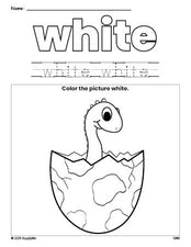 Free dinosaur color white coloring page and color worksheet, white worksheet for preschoolers to learn colors, printable PDF