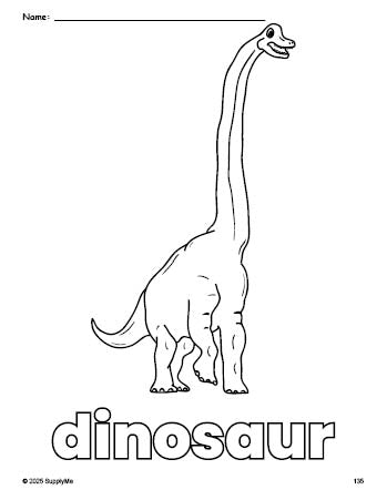 Free printable dinosaur coloring page for preschool, pre-k, and kindergarten, PDF