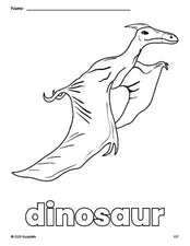 Free printable dinosaur coloring page for preschool, pre-k, and kindergarten, PDF