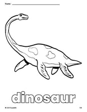 Free printable dinosaur coloring page for preschool, pre-k, and kindergarten, PDF