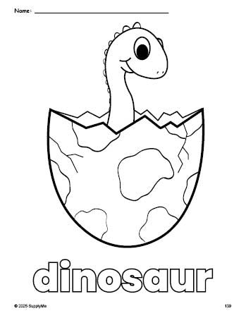 Free printable dinosaur coloring page for preschool, pre-k, and kindergarten, PDF