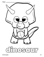 Free printable dinosaur coloring page for preschool, pre-k, and kindergarten, PDF