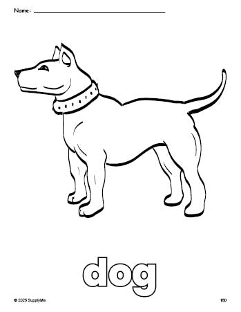 Free printable dog coloring page for preschool, pre-k, and kindergarten, PDF