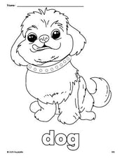 Free printable dog coloring page for preschool, pre-k, and kindergarten, PDF