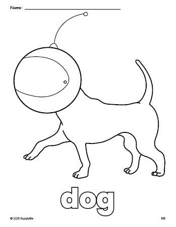 Free printable dog coloring page for preschool, pre-k, and kindergarten, PDF