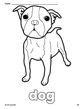 Free printable dog coloring page for preschool, pre-k, and kindergarten, PDF