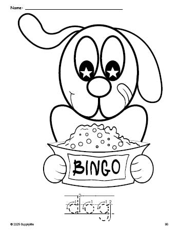 Free printable dog coloring page and word tracing worksheet, letter formation guides, perfect for preschool, pre-k, and kindergarten, PDF