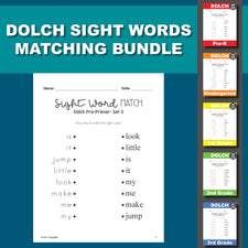 Sight Word Worksheets - Sight Words Matching, Includes All 220 Dolch Sight Words, 4 Variations, Grades PreK-3