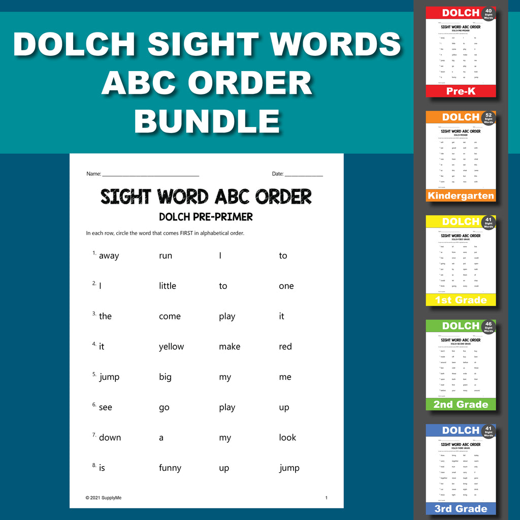 Dolch Sight Words Worksheets - ABC Order Bundle