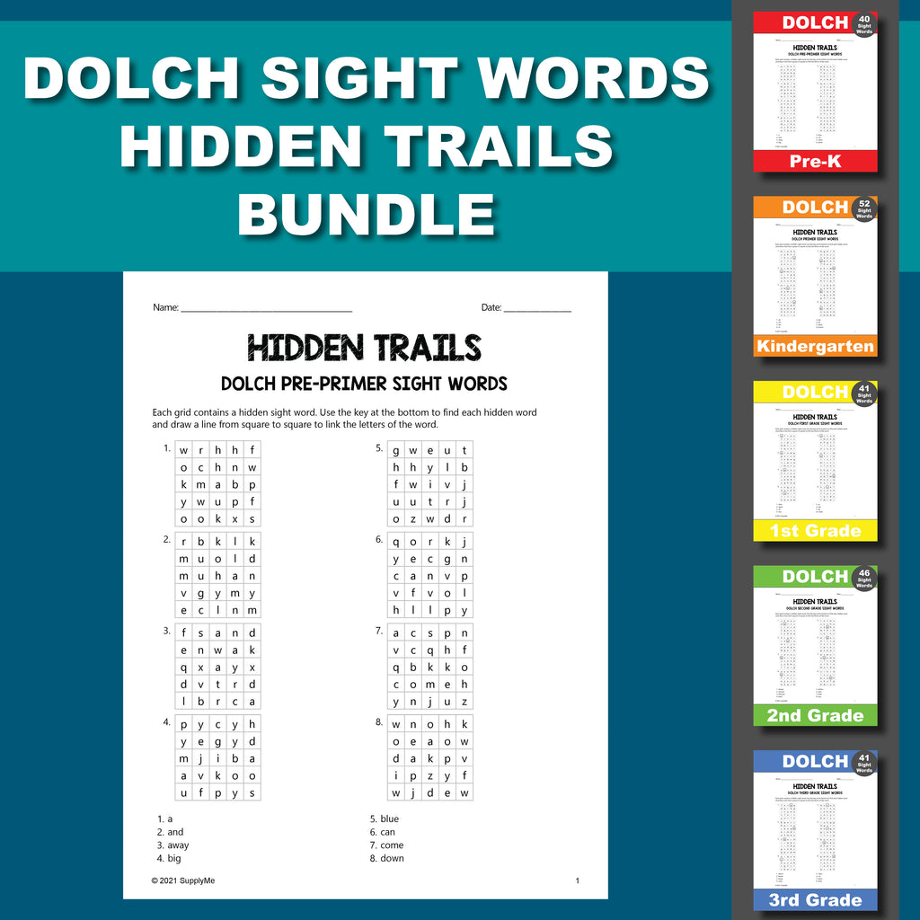 Dolch Sight Words Worksheets - Hidden Trails Bundle