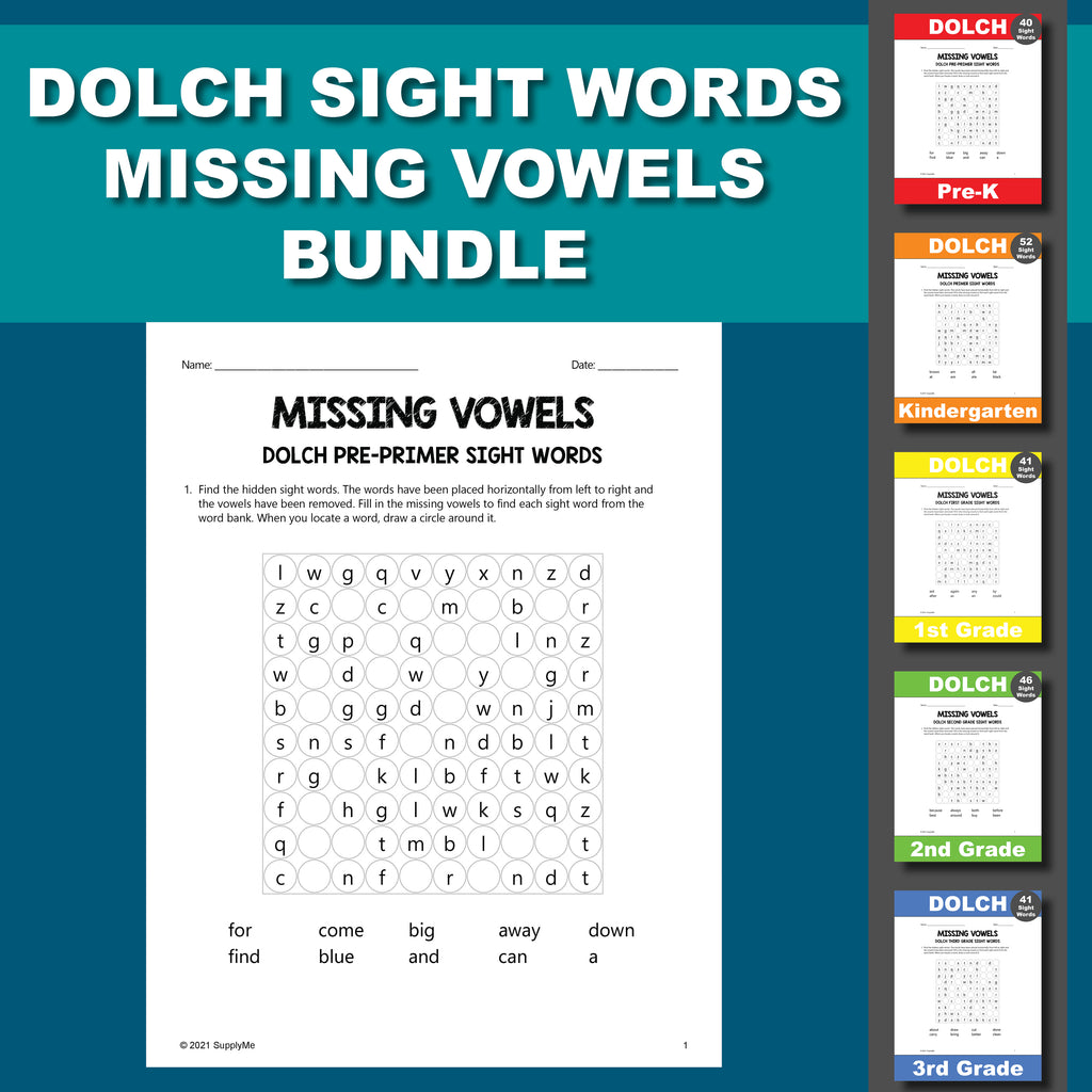 Dolch Sight Words Worksheets - Missing Vowels Bundle