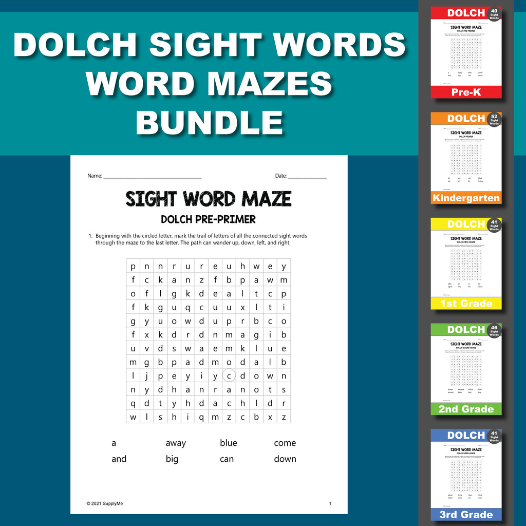 Dolch Sight Words Worksheets - Word Mazes Bundle