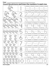 Free printable dolphin counting worksheet for preschool and pre-k with number tracing practice 1-10, PDF