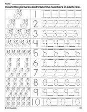 Free printable duck counting worksheet for preschool and pre-k with number tracing practice 1-10, PDF