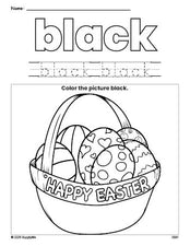 Free Easter basket color black coloring page and color worksheet, black worksheet for preschoolers to learn colors, printable PDF