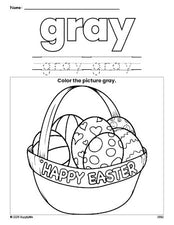 Free Easter basket color gray coloring page and color worksheet, gray worksheet for preschoolers to learn colors, printable PDF