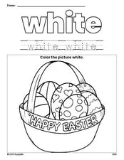 Free Easter basket color white coloring page and color worksheet, white worksheet for preschoolers to learn colors, printable PDF