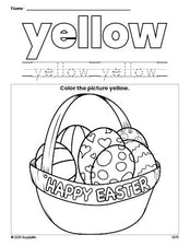 Free Easter basket color yellow coloring page and color worksheet, yellow worksheet for preschoolers to learn colors, printable PDF