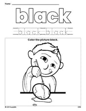 Free Easter boy color black coloring page and color worksheet, black worksheet for preschoolers to learn colors, printable PDF