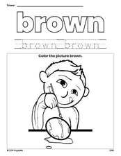 Free Easter boy color brown coloring page and color worksheet, brown worksheet for preschoolers to learn colors, printable PDF