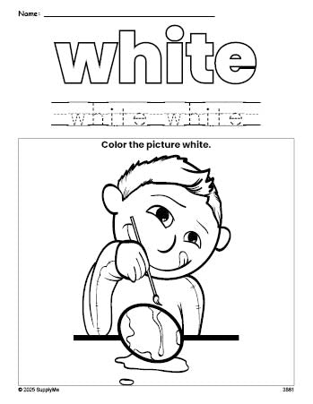 Free Easter boy color white coloring page and color worksheet, white worksheet for preschoolers to learn colors, printable PDF