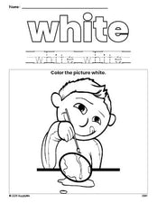 Free Easter boy color white coloring page and color worksheet, white worksheet for preschoolers to learn colors, printable PDF