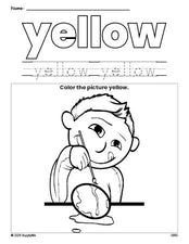 Free Easter boy color yellow coloring page and color worksheet, yellow worksheet for preschoolers to learn colors, printable PDF