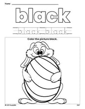 Free Easter bunny color black coloring page and color worksheet, black worksheet for preschoolers to learn colors, printable PDF