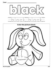 Free Easter bunny color black coloring page and color worksheet, black worksheet for preschoolers to learn colors, printable PDF