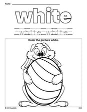 Free Easter bunny color white coloring page and color worksheet, white worksheet for preschoolers to learn colors, printable PDF