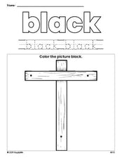 Free Easter cross color black coloring page and color worksheet, black worksheet for preschoolers to learn colors, printable PDF