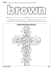 Free Easter cross color brown coloring page and color worksheet, brown worksheet for preschoolers to learn colors, printable PDF