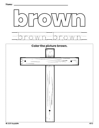 Free Easter cross color brown coloring page and color worksheet, brown worksheet for preschoolers to learn colors, printable PDF