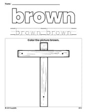 Free Easter cross color brown coloring page and color worksheet, brown worksheet for preschoolers to learn colors, printable PDF