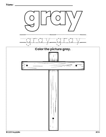 Free Easter cross color gray coloring page and color worksheet, gray worksheet for preschoolers to learn colors, printable PDF