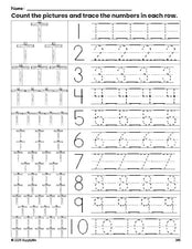 Free printable Easter cross counting worksheet for preschool and pre-k with number tracing practice 1-10, PDF