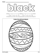 Free Easter egg color black coloring page and color worksheet, black worksheet for preschoolers to learn colors, printable PDF