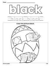 Free Easter egg color black coloring page and color worksheet, black worksheet for preschoolers to learn colors, printable PDF