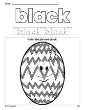 Free Easter egg color black coloring page and color worksheet, black worksheet for preschoolers to learn colors, printable PDF