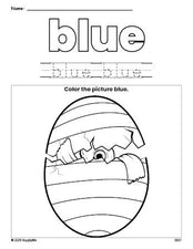 Free Easter egg color blue coloring page and color worksheet, blue worksheet for preschoolers to learn colors, printable PDF