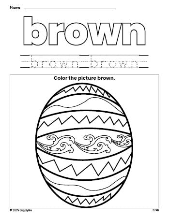 Free Easter egg color brown coloring page and color worksheet, brown worksheet for preschoolers to learn colors, printable PDF