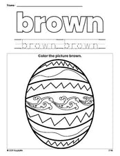 Free Easter egg color brown coloring page and color worksheet, brown worksheet for preschoolers to learn colors, printable PDF