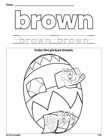 Free Easter egg color brown coloring page and color worksheet, brown worksheet for preschoolers to learn colors, printable PDF