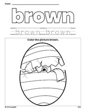 Free Easter egg color brown coloring page and color worksheet, brown worksheet for preschoolers to learn colors, printable PDF