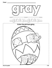 Free Easter egg color gray coloring page and color worksheet, gray worksheet for preschoolers to learn colors, printable PDF