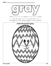 Free Easter egg color gray coloring page and color worksheet, gray worksheet for preschoolers to learn colors, printable PDF